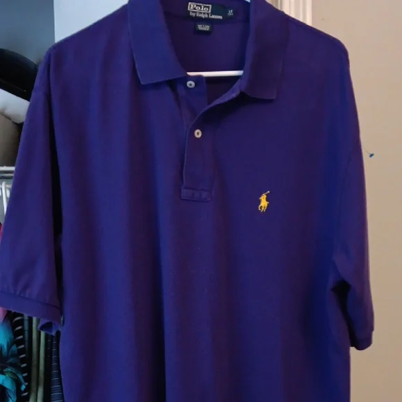 Polo Ralph Lauren Mens Purple Short Sleeve Polo Shirt LT Tall Yellow Pony Logo - Picture 4 of 10